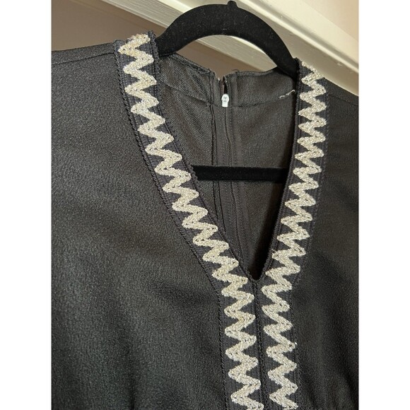 Vintage 1970s Boho A-Line Black Maxi Dress Silver Applique Trim Size M - Picture 5 of 10